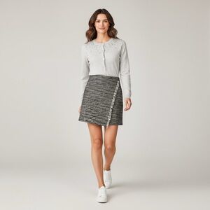 NWT LOFT Chic Black Tweed Mini Skirt with Fringe Detail